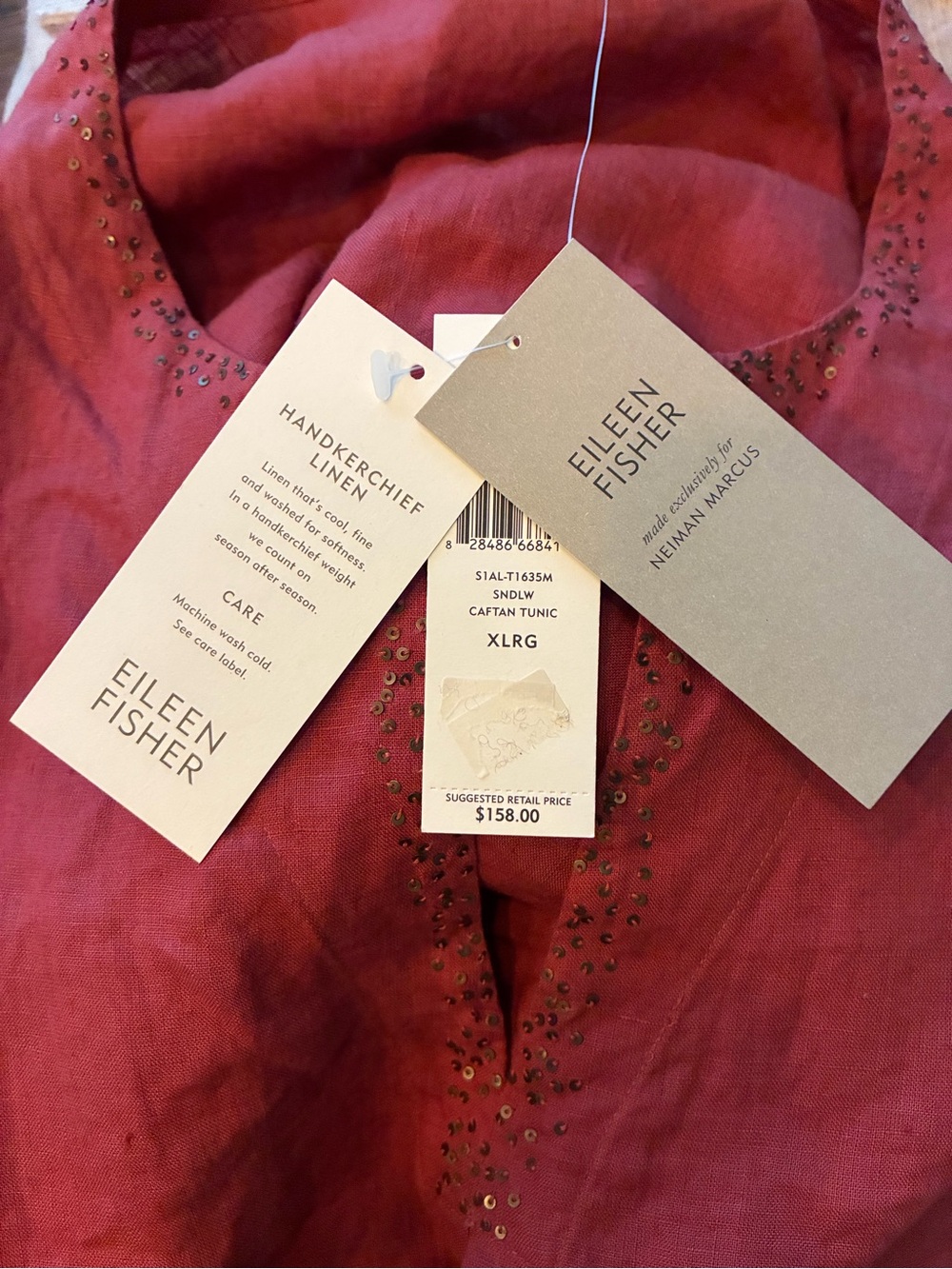 NWT Eileen Fisher Sequin Split Neck Irish Linen Tunic Top Terracotta XL - Picture 8 of 8